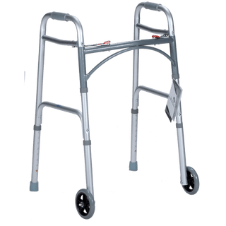 Junior Two Button Folding Walker w/ 5" Wheels, 25" - 32", 1pc/bag | Quantity - 1x EA