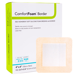 DRESSING, WND ADH W/BORDER SOFT SIL FM 4X4" (10/BX DERMRT | Quantity - 1x EA