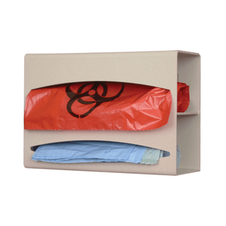 MARKETLAB BOWMAN BAG DISPENSERS - Bag Dispenser, Double, Holds Two Rolls of Bags up to 9" Long, Two-Way Keyholes For Vertical Or Horizontal Wall Mounting, Quartz ABS Plastic, 10 1/8"W x 7 1/8"H x 3 15/16"D (Made in USA) | Quantity - 1x EA