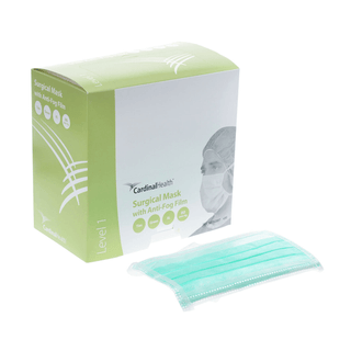 CARDINAL HEALTH ASTM LEVEL 1 SURGICAL MASK - Surgical Mask, 3-Layer Spunbond Polypropolene/Filtered Media/Cellulose, Pleated, Film Anti-Fog, Tie-On, Green, 50/bx, 6 bx/cs(On Vendor Allocation - Availibility May Be Limited) | Quantity - 1x CS