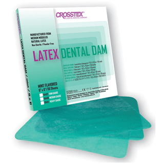 CROSSTEX DENTAL DAMS - Dental Dam, Medium, Blue, 6" x 6", Unflavored, 36 sheets/bx  | Quantity - 1x BX