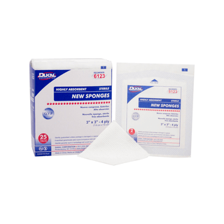 DUKAL NEW SPONGES - Sponge, 3" x 3", Non-Woven New Sponge, Sterile, 4-Ply, 2/pk, 25 pk/bx, 48 bx/cs | Quantity - 1x CS