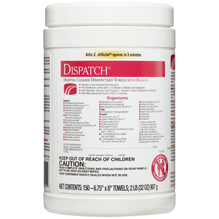 CLOROX DISPATCH HOSPITAL CLEANER DISINFECTANT WIPES WITH BLEACH - Dispatch Hospital Cleaner Disinfectant Towels with Bleach, 6.75 x 8, 150/can, 8/cs (36 cs/plt) (Short-Dated; Non-Returnable; Non-Refundable) | Quantity - 1x CS