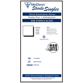 INNOVATIVE NITRIDERM STERILE POWDER-FREE NITRILE EXAM GLOVES - Gloves, Exam, Small, Nitrile, Sterile, PF, Singles, 9" Cuff, 100/bx, 4 bx/cs | Quantity - 1x CS