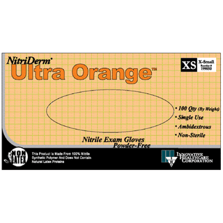 INNOVATIVE NITRIDERM ULTRA ORANGE POWDER-FREE EXAM GLOVES - Gloves, Exam, Small, Nitrile, Non-Sterile, PF, Textured, Orange Color, 100/bx, 10 bx/cs (96 cs/plt) | Quantity - 1x CS