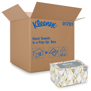 KIMBERLY-CLARK KLEENEX HAND TOWELS - Hand Towel, Pop-Up Box, White, 1-Ply, 9" x 10", 120 Sheet/bx, 18 bx/cs (42 cs/plt)  | Quantity - 1x CS