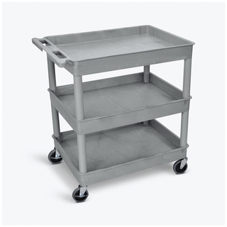 LUXOR 3 SHELF TUB CART - Tub Cart, Three Shelves (2.75" Deep each), Black, 32"W x 24"D x 37.25"H, with (4) 4" Heavy Duty Casters (2 with Locking Brakes), Maximum Weight Capacity 400lbs, Assembly Required (DROP SHIP ONLY) | Quantity - 1x EA