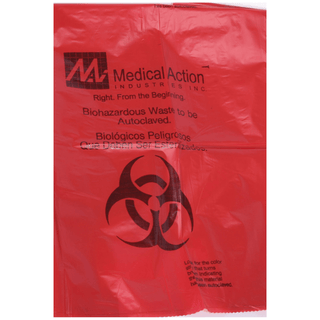 MEDEGEN AUTOCLAVABLE BIOHAZARD BAGS - Biohazard Waste Bag, 14" x 19", Red/ Black, 2 mil, 3-4 Gal, 500 rl/cs | Quantity - 1x CS