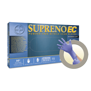 ANSELL MICROFLEX SUPRENO EC POWDER-FREE EXTENDED CUFF NITRILE EXAM GLOVES - Exam Gloves, Nitrile Extended Cuff, PF, Latex-Free, Textured Fingers, Blue, Large, 50/bx; 10 bx/cs (80 cs/plt)  | Quantity - 1x CS