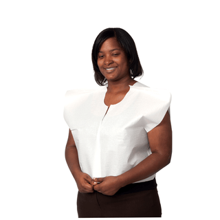 PRO ADVANTAGE EXAM CAPE - Exam Cape, Tissue/ Poly/ Tissue, 30" x 21", White, Traditional Front/ Back Opening, 100/cs (110 cs/plt) | Quantity - 1x CS
