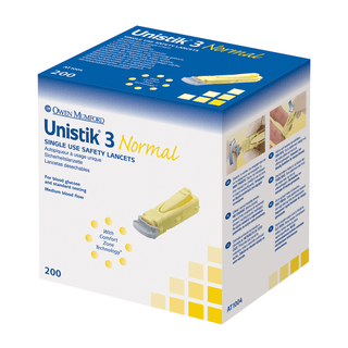 OWEN MUMFORD UNISTIK 3 PRE-SET SINGLE USE SAFETY LANCETS - Lancet, Comfort, 28G, 1.8mm Penetration Depth, Purple, 200/bx (US & Canada Only) | Quantity - 1x BX