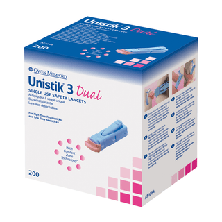 OWEN MUMFORD UNISTIK 3 PRE-SET SINGLE USE SAFETY LANCETS - Lancet, Comfort, 28G, 1.8mm Penetration Depth, Purple, 200/bx (US & Canada Only) | Quantity - 1x BX