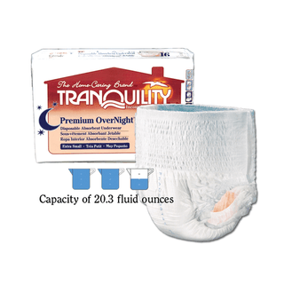 PRINCIPLE BUSINESS TRANQUILITY PREMIUM OVERNIGHT DISPOSABLE ABSORBENT UNDERWEAR - Underwear, X-Small Overnight DAU, 17"-28", 65-85 lbs, Capacity 20.3 fl oz, 22/pk, 4 pk/cs (27 cs/plt)  | Quantity - 1x CS