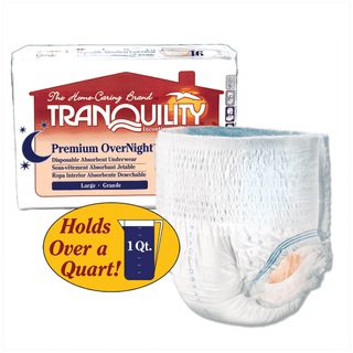 PRINCIPLE BUSINESS TRANQUILITY PREMIUM OVERNIGHT DISPOSABLE ABSORBENT UNDERWEAR - Underwear, X-Small Overnight DAU, 17"-28", 65-85 lbs, Capacity 20.3 fl oz, 22/pk, 4 pk/cs (27 cs/plt)  | Quantity - 1x CS