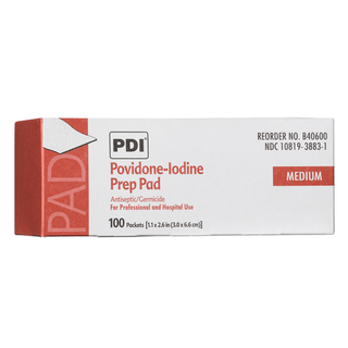 PDI PVP  IODINE PREP PAD - PVP Iodine Prep Pad, Medium, 1.1875" x 2.625", 100 pk/bx, 10 bx/cs (192 cs/plt)  (Short-Dated & Non-Returnable) | Quantity - 1x CS