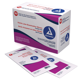 DYNAREX LATEX EXAM POWDER FREE GLOVES - Exam Glove, Latex, Sterile, Powder Free (PF), (Pairs) Medium, 50 pr/bx, 8 bx/cs | Quantity - 1x CS