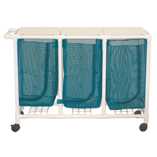 MJM LINEN HAMPERS "200" SERIES - Double Hamper, Mesh Bags (33 Gal Capacity, Plastic Bag) 3" Heavy Duty Threaded Stem Casters, Zipper Opening, Base Support for bag, Push/ Pull Handle & Footpedal | Quantity - 1x EA