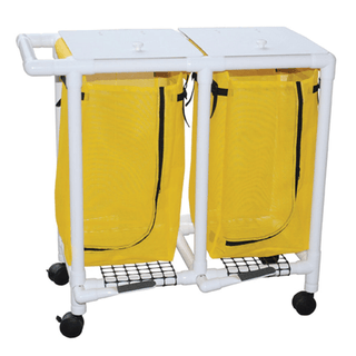 MJM LINEN HAMPERS "200" SERIES - Double Hamper, Mesh Bags (33 Gal Capacity, Plastic Bag) 3" Heavy Duty Threaded Stem Casters, Zipper Opening, Base Support for bag, Push/ Pull Handle & Footpedal | Quantity - 1x EA