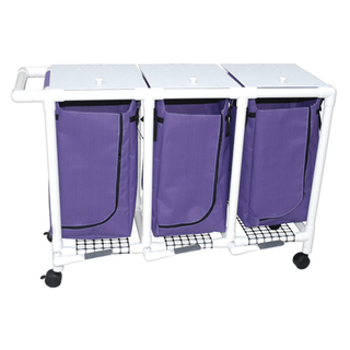 MJM LINEN HAMPERS "200" SERIES - Double Hamper, Mesh Bags (33 Gal Capacity, Plastic Bag) 3" Heavy Duty Threaded Stem Casters, Zipper Opening, Base Support for bag, Push/ Pull Handle & Footpedal | Quantity - 1x EA