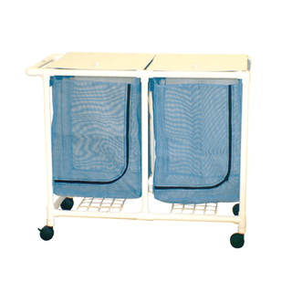 MJM LINEN HAMPERS "200" SERIES - Double Hamper, Mesh Bags (33 Gal Capacity, Plastic Bag) 3" Heavy Duty Threaded Stem Casters, Zipper Opening, Base Support for bag, Push/ Pull Handle & Footpedal | Quantity - 1x EA