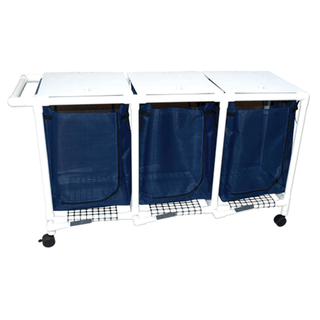 MJM LINEN HAMPERS "200" SERIES - Double Hamper, Mesh Bags (33 Gal Capacity, Plastic Bag) 3" Heavy Duty Threaded Stem Casters, Zipper Opening, Base Support for bag, Push/ Pull Handle & Footpedal | Quantity - 1x EA