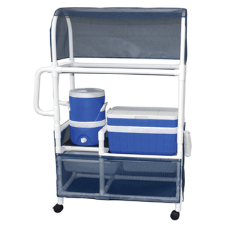 MJM HYDRATION/ICE CARTS "800" SERIES - Hydration/ Ice Cart, 48 Qt Ice Chest, 5 Gal Water Cooler, Skirt Cover Panels & Canopy Standard Mesh | Quantity - 1x EA