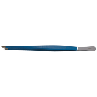 BR SURGICAL TISSUE FORCEPS - Tissue Forcep, Blue Coated, 1x2 Teeth, Exposed Tip, 10" | Quantity - 1x EA