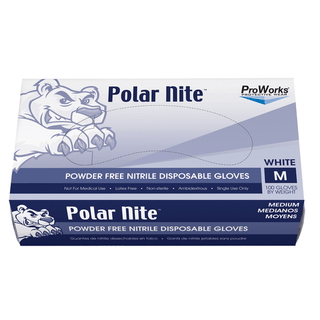 HOSPECO PROWORKS GENERAL PURPOSE NITRILE GLOVES - Nitrile Glove, Powder-Free, White, Medium, 100/bx, 10bx/cs | Quantity - 1x CS