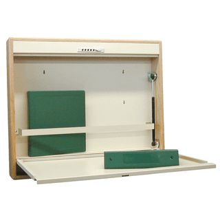 OMNIMED BEAM ELITE WALL DESKS - Wall Desk, Single Size, Manual Close, Push Button Lock, Oak | Quantity - 1x EA