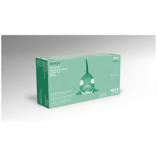 VENTYV CORE 5.0 NITRILE GENERAL PURPOSE GLOVES (ORCA) - Glove, General Purpose, Nitrile, Poly Coated, Textured, Powder-Free (PF), Small, Black, 100/bx, 10 bx/cs (Not for use in Healthcare) | Quantity - 1x CS